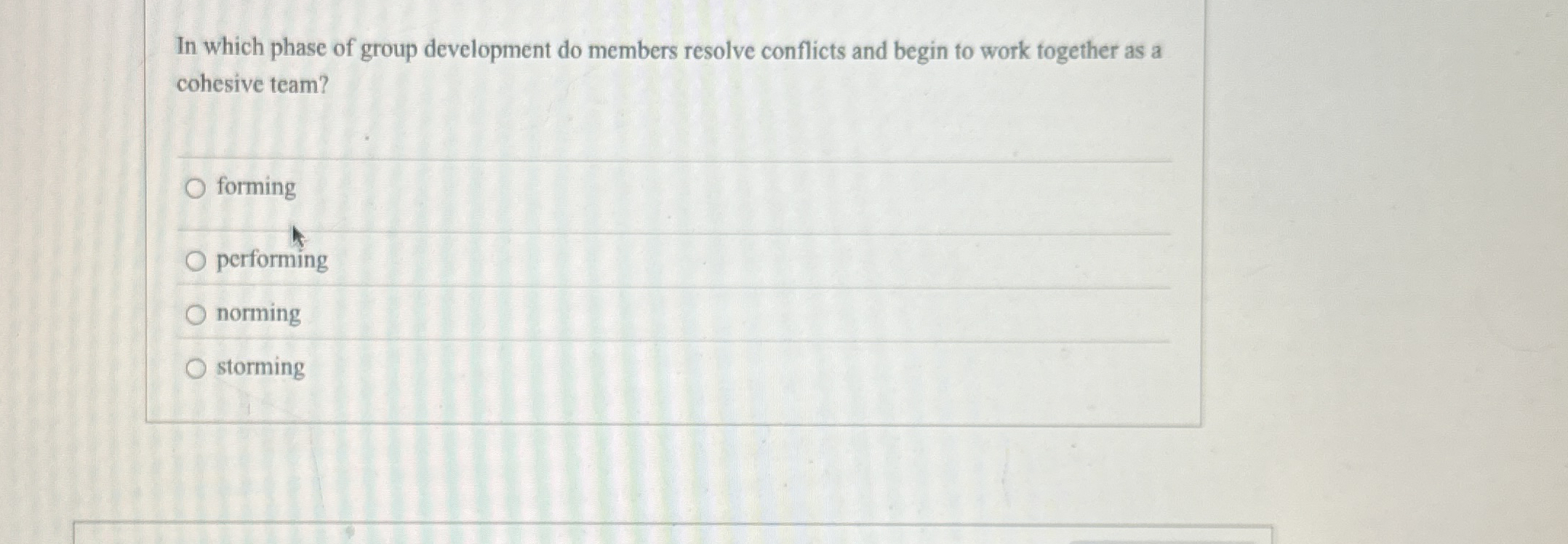 In which phase of group development do members