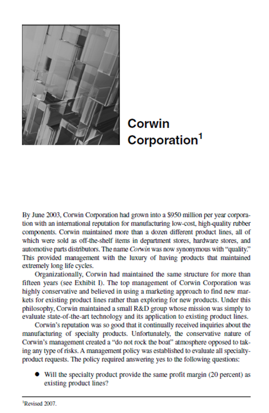 Peter's Company R&D Project Corwin's case study.