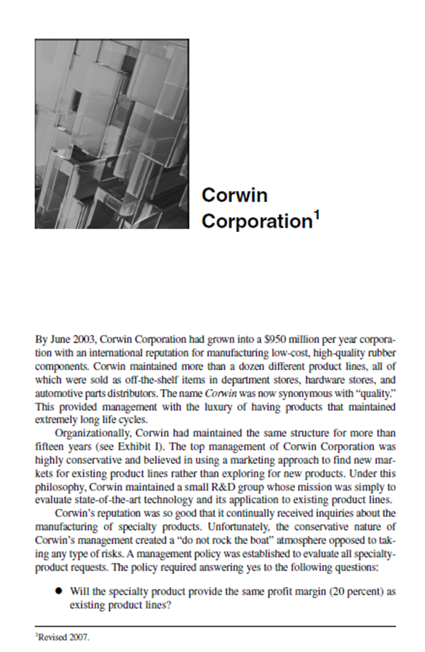Peter's Company R&D Project Corwin's case study.