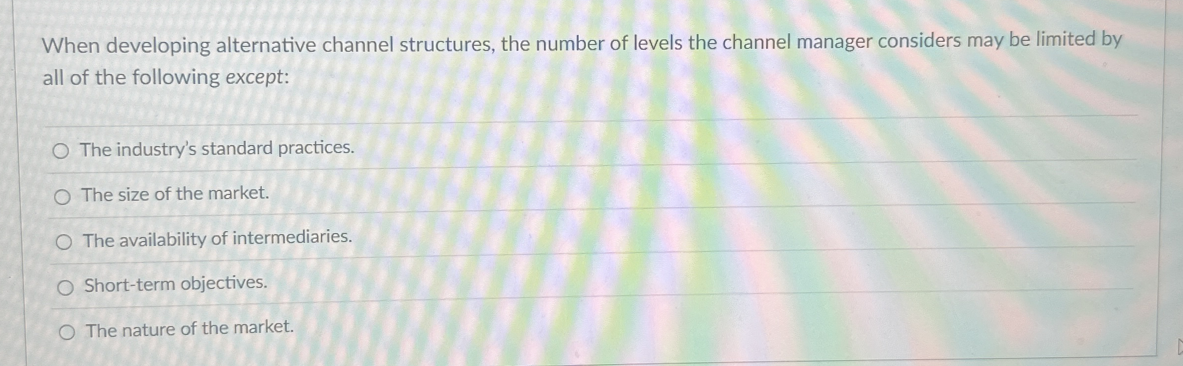 When developing alternative channel structures,