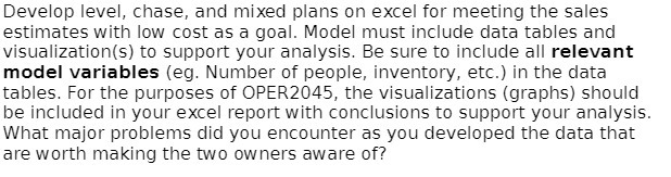 Develop level, chase, and mixed plans on excel