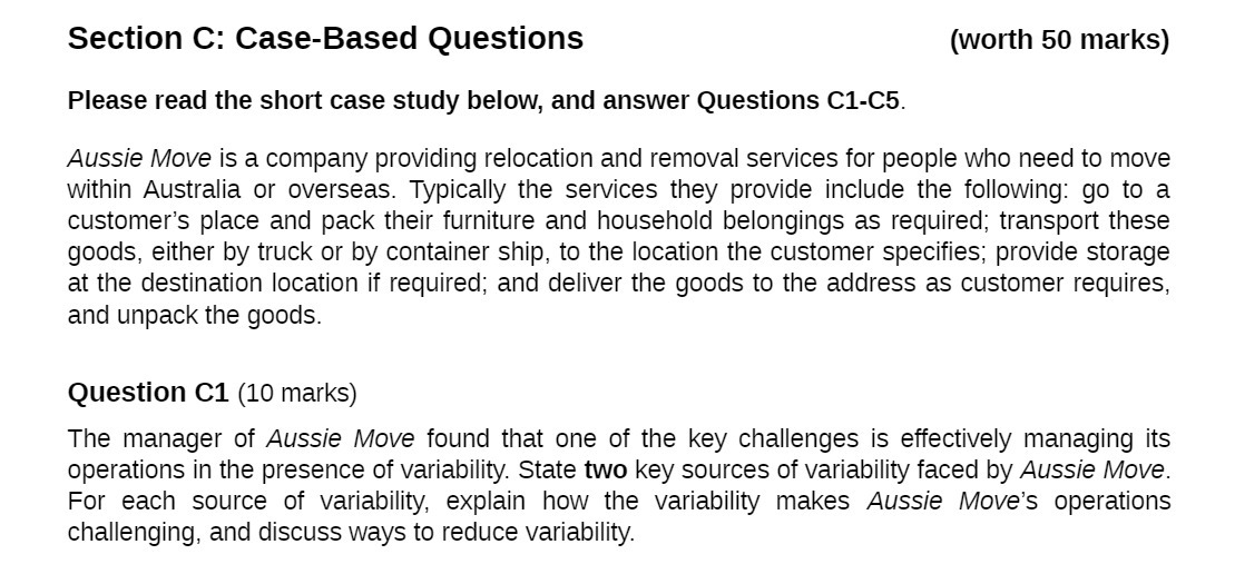 Section C: Case-Based Questions (worth 50 marks)