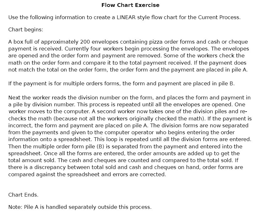 Flow Chart Exercise Use the following information
