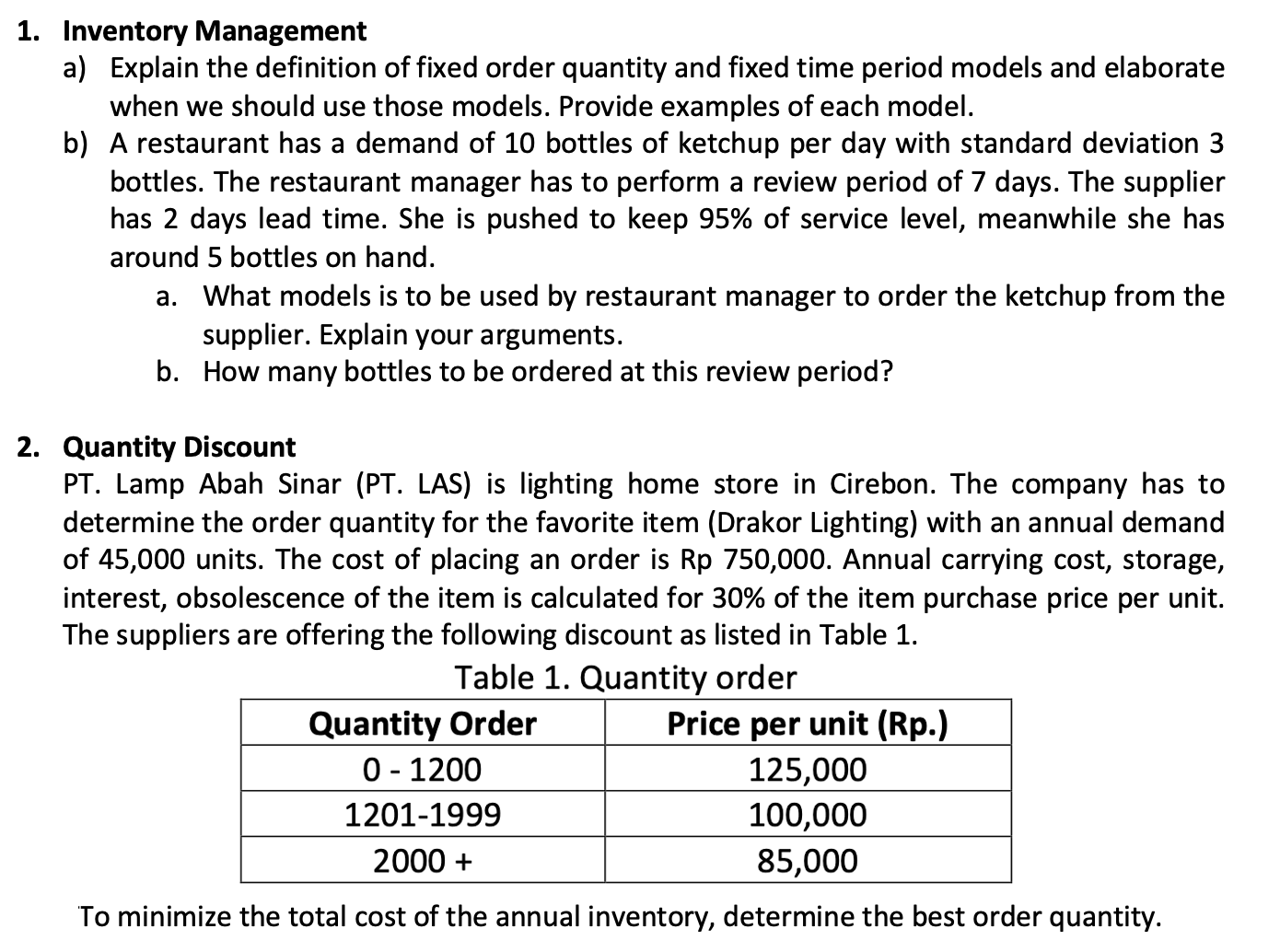1. Inventory Management a) Explain the definition