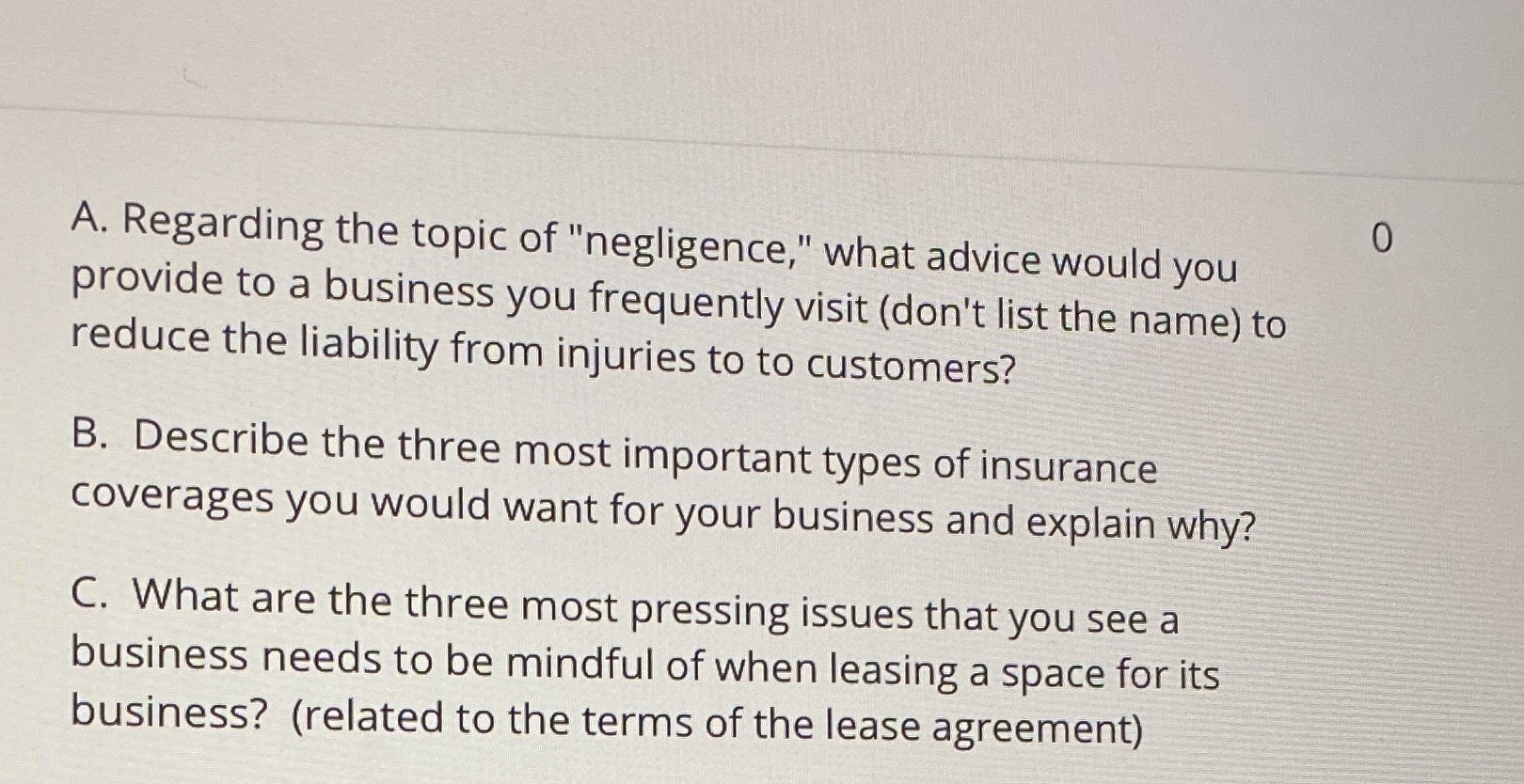 O A. Regarding the topic of "negligence," what