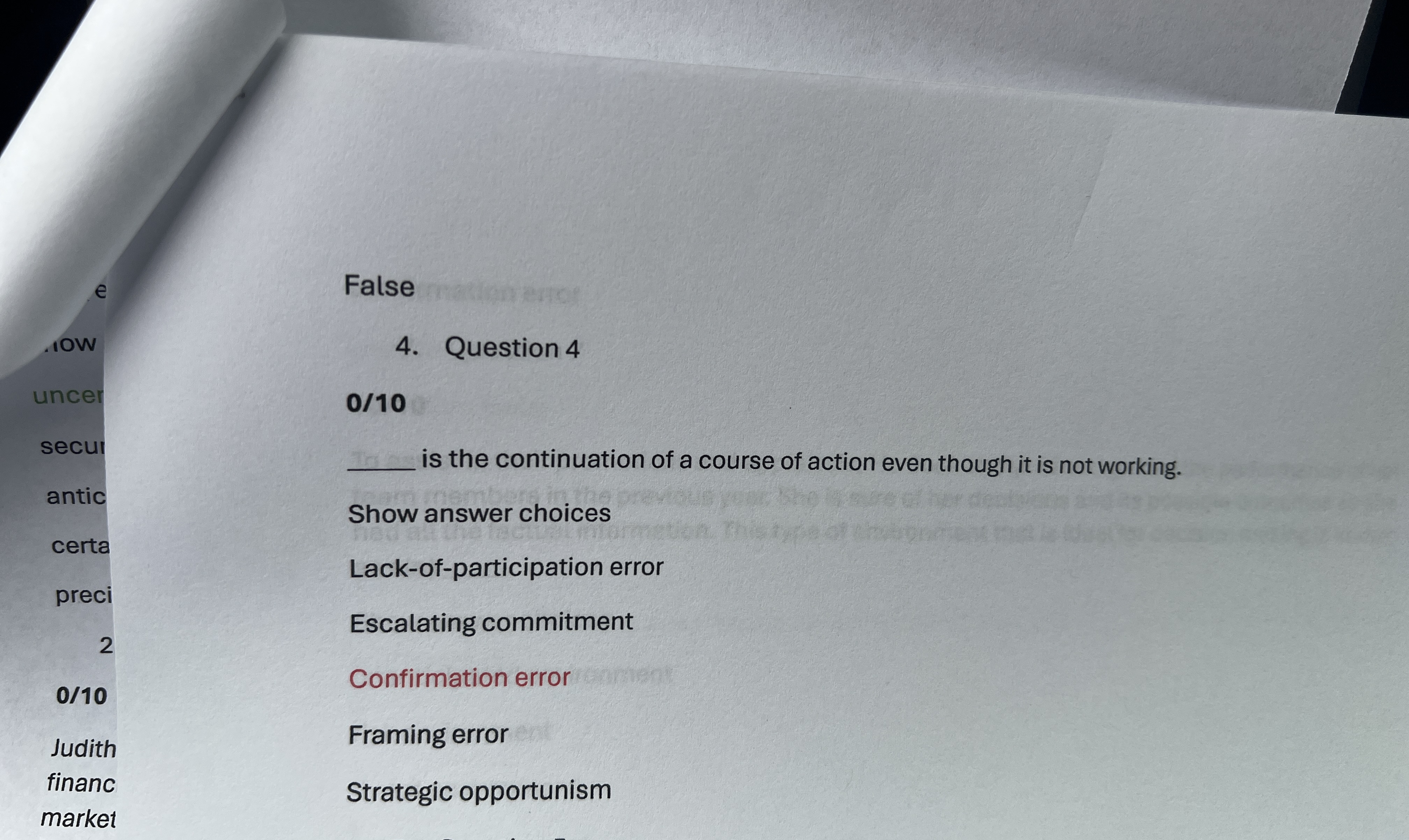 False 4 . Question 4 0 1 0 is the continuation of