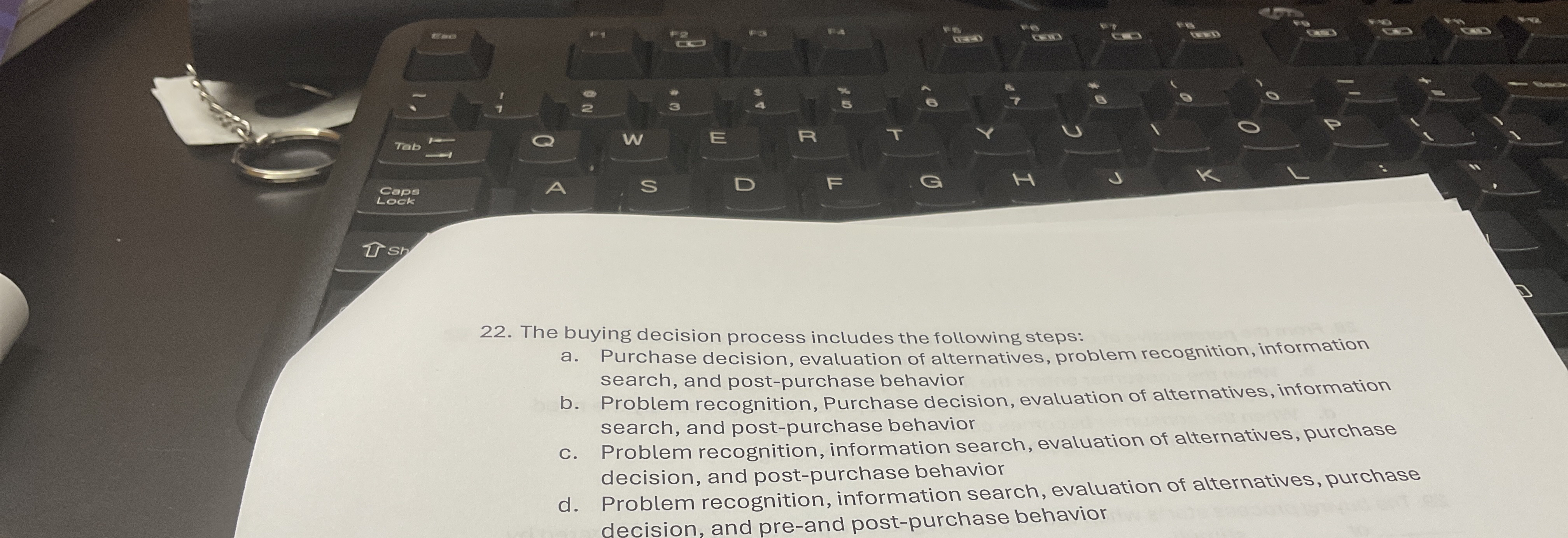 The buying decision process includes the
