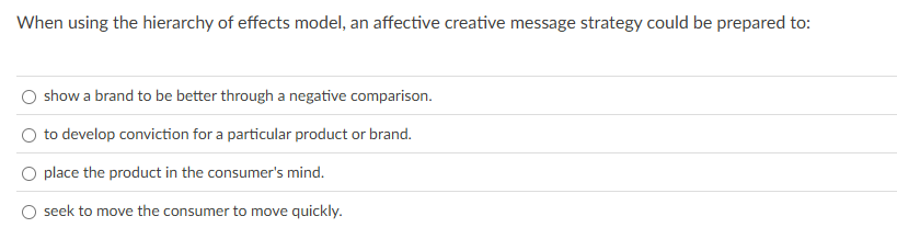 When using the hierarchy of effects model, an