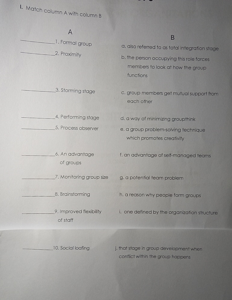 I. Match column A with column B A 1 . Formal