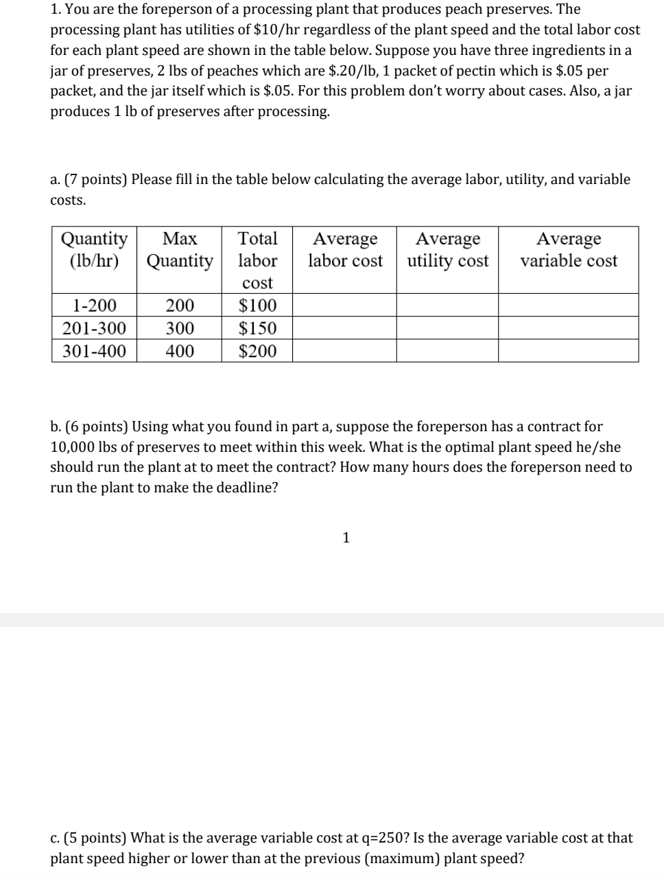 1 . You are the foreperson of a processing plant