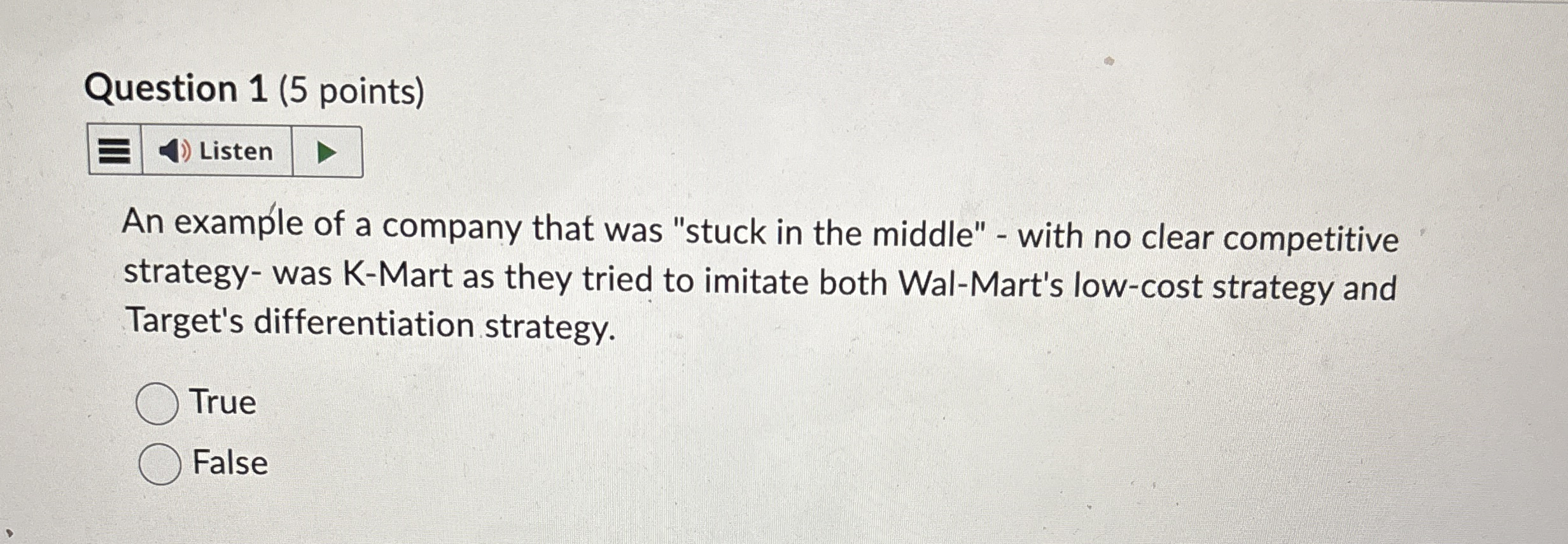 Question 1 ( 5 points ) An example of a company
