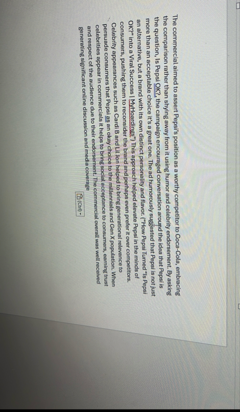 The commercial aimed to assert Pepsi's position