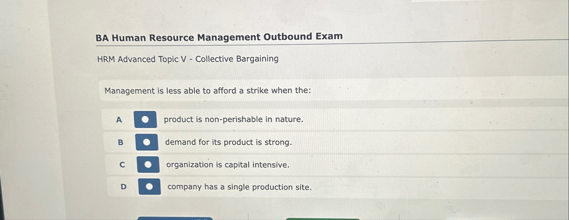 BA Human Resource Management Outbound Exam HRM