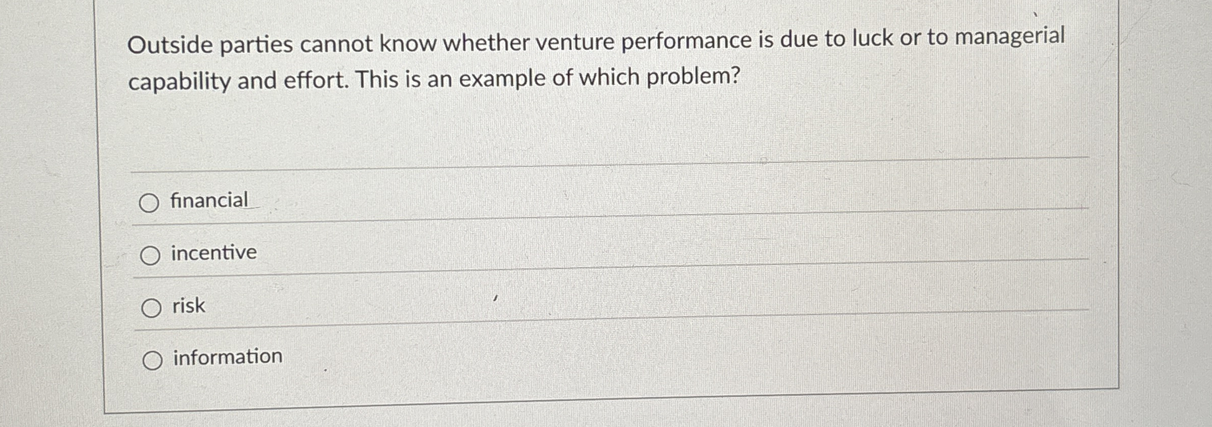 Outside parties cannot know whether venture