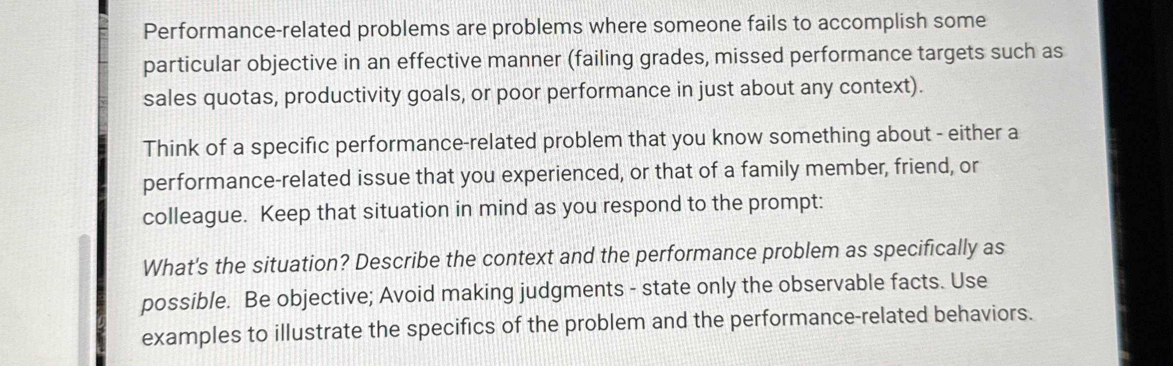 Performance - related problems are problems where