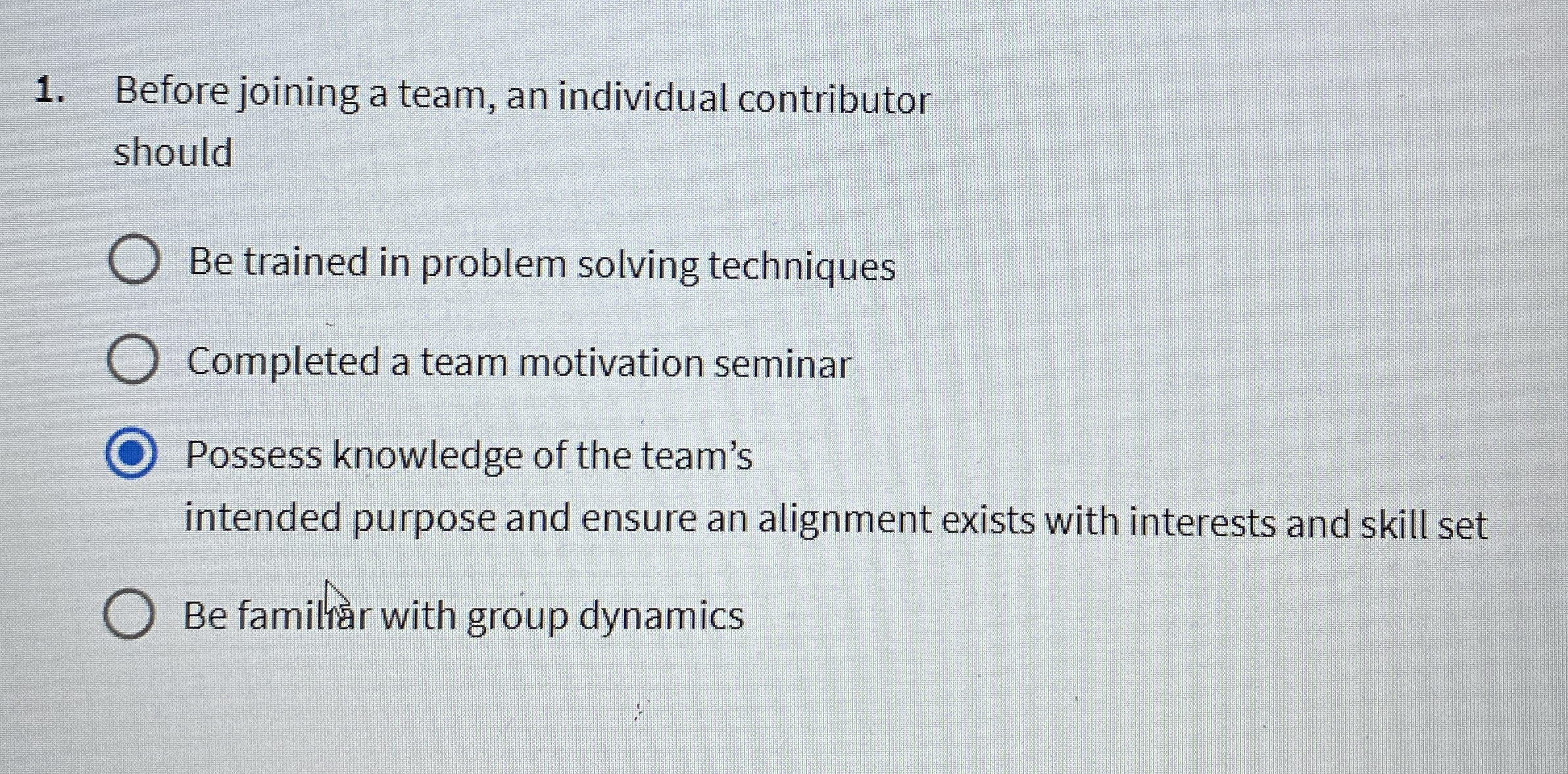Before joining a team, an individual contributor