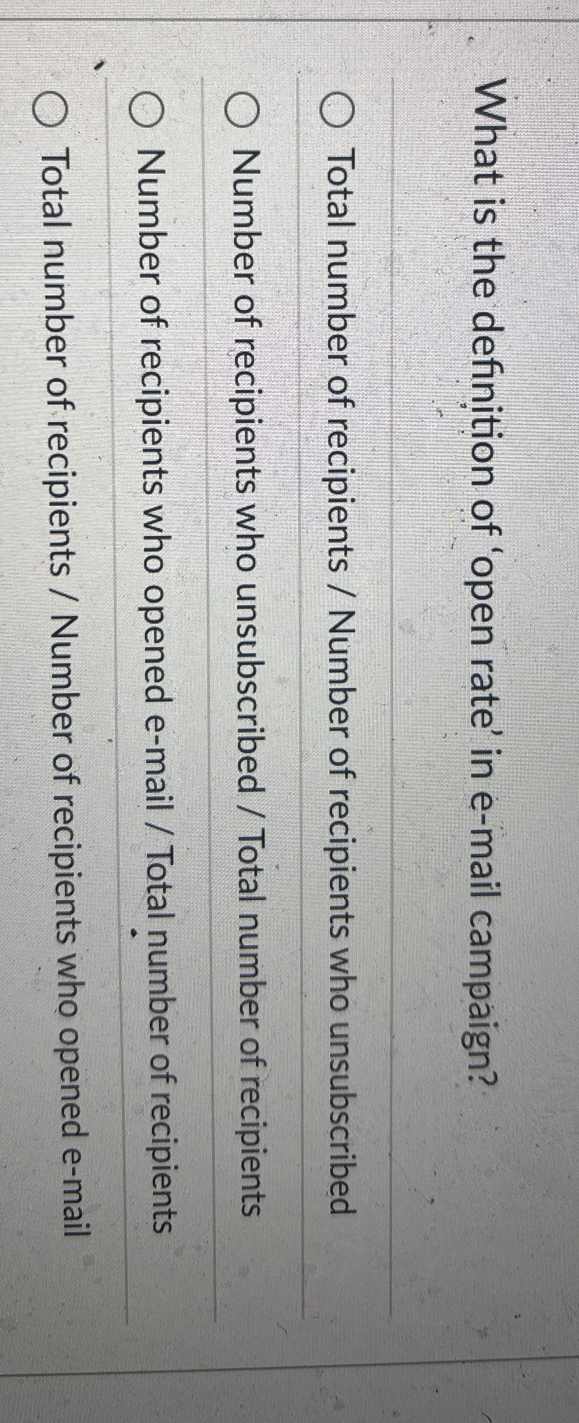 What is the definition of 'open rate' in e - mail
