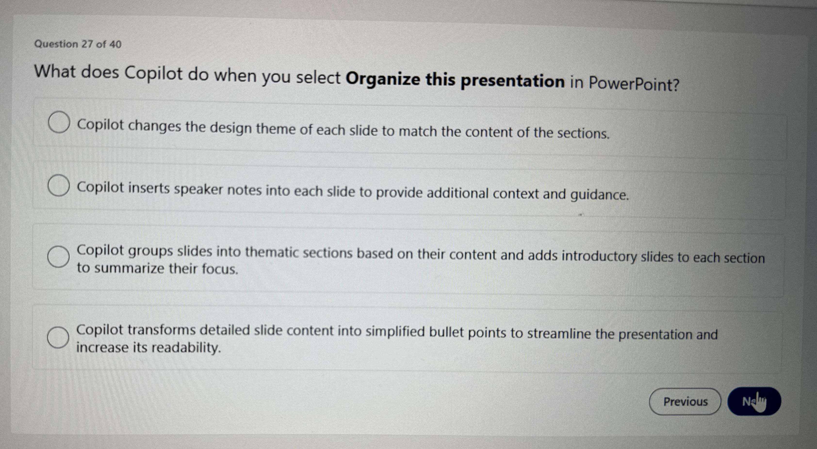 Question 2 7 of 4 0 What does Copilot do when you