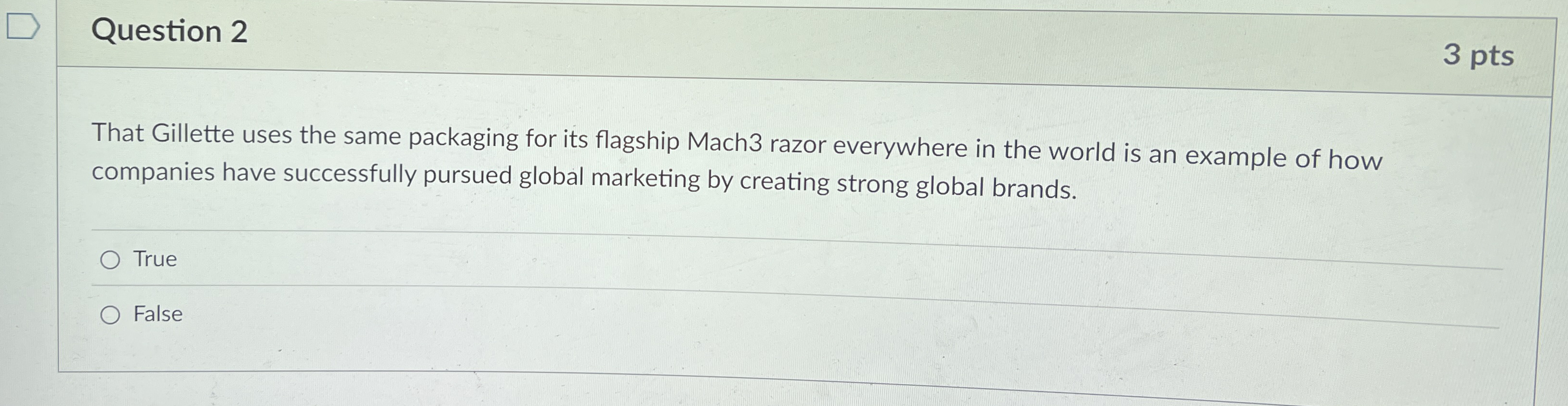 Question 2 3 pts That Gillette uses the same