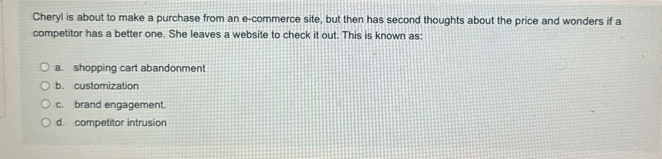 Cheryl is about to make a purchase from an e -