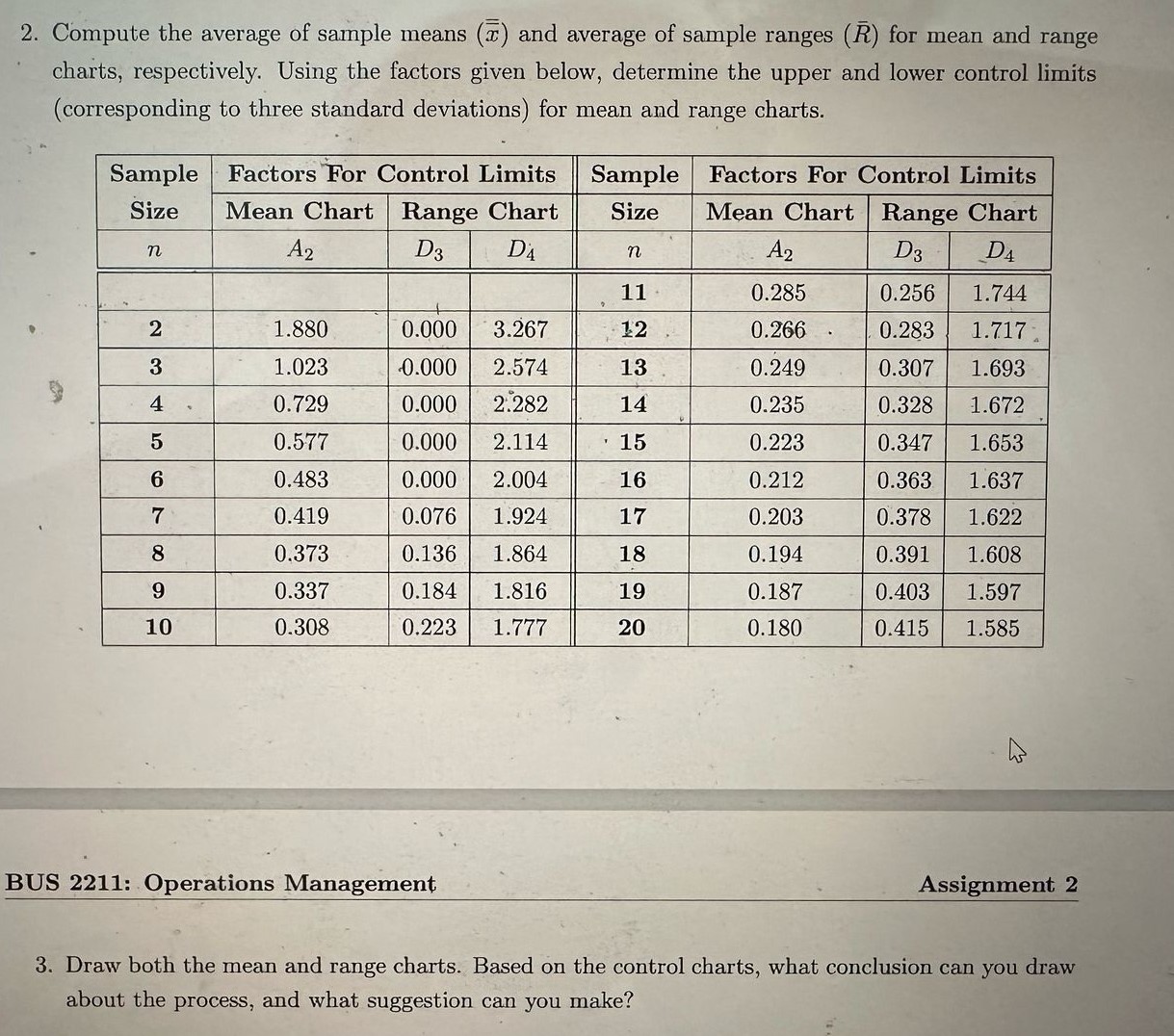 2 . Compute the average of sample means ( = x )