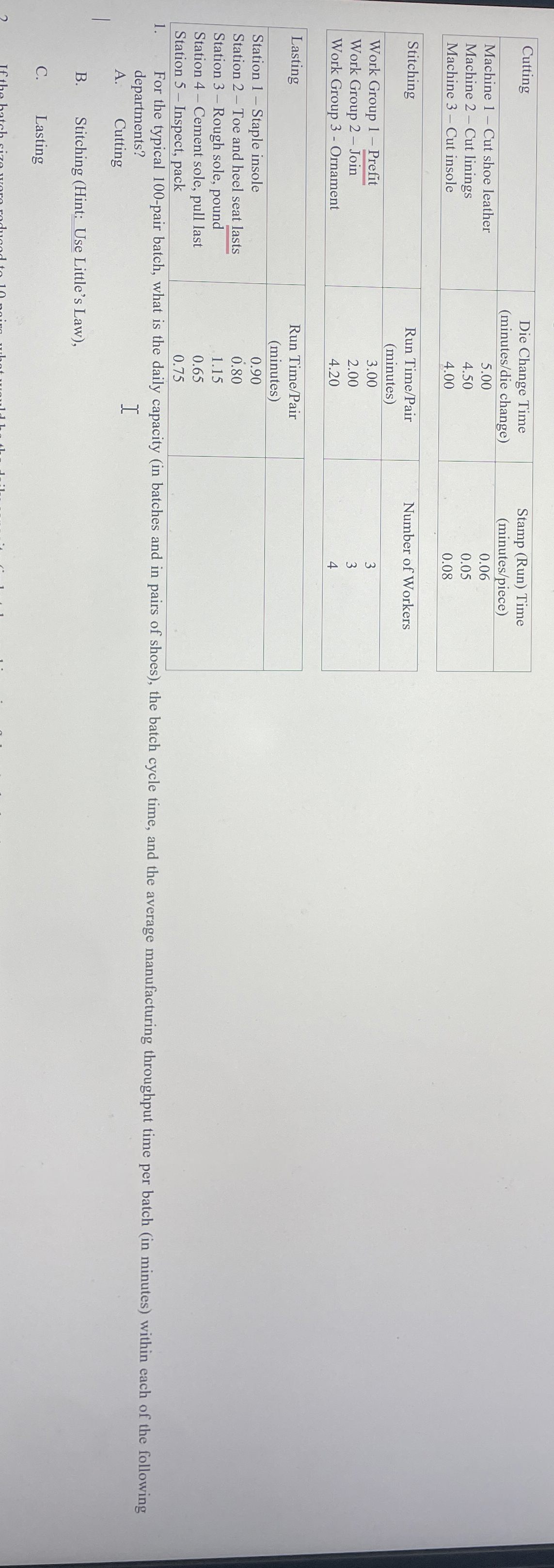 \ table [ [ Cutting , \ table [ [ Die Change Time