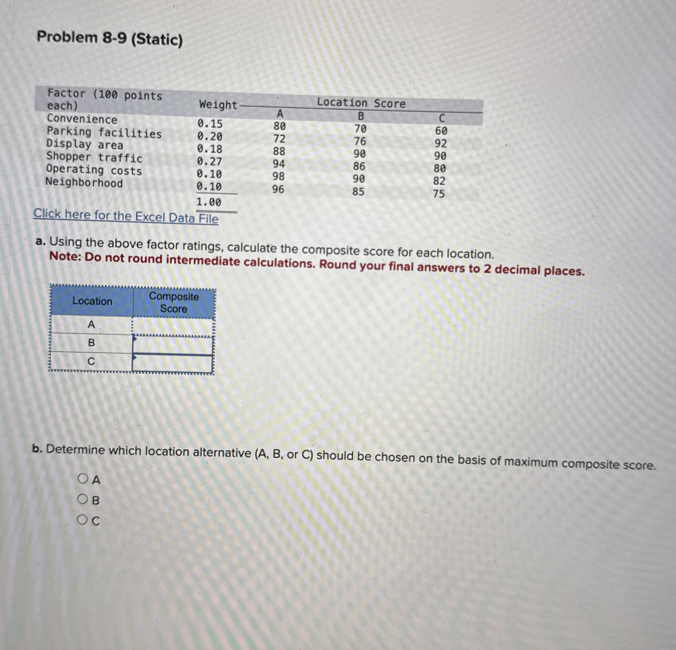 Problem 8 - 9 ( Static ) \ table [ [ Factor ( 1 0