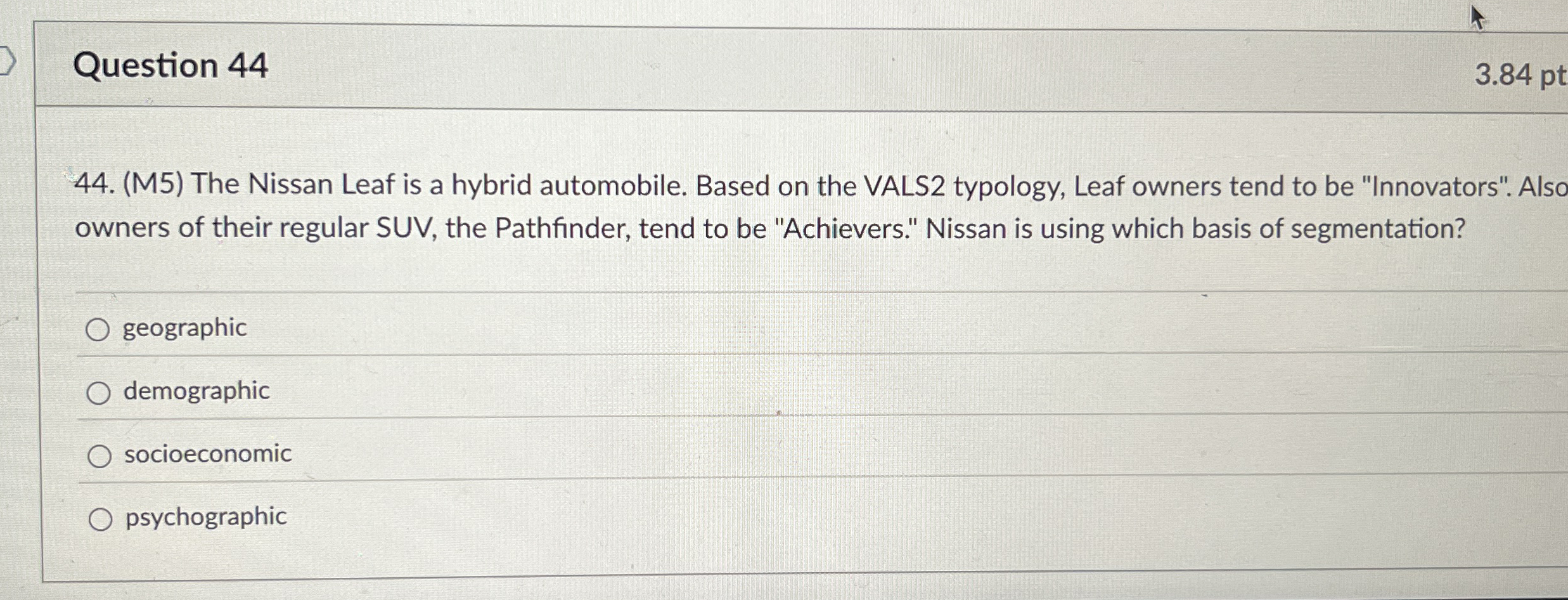 Question 4 4 3 . 8 4 pt 4 4 . ( M 5 ) The Nissan