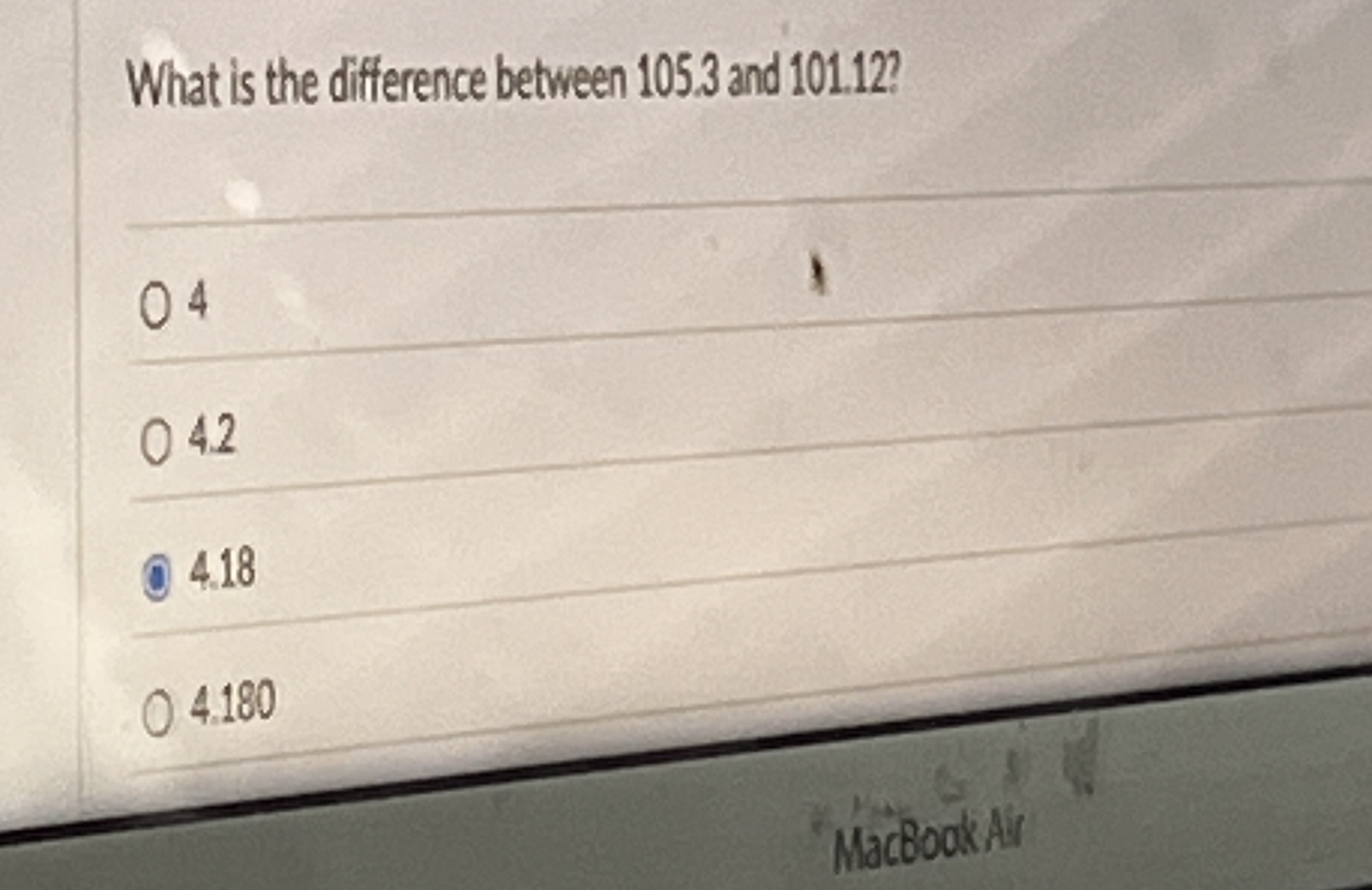 What is the difference between 1 0 5 . 3 and 1 0