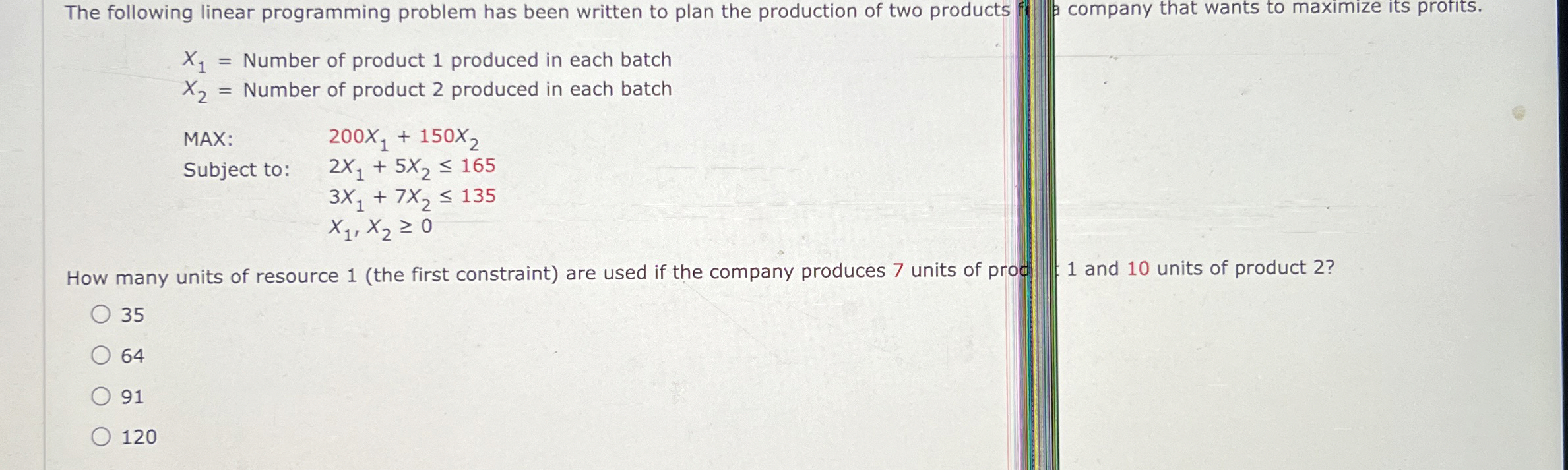 The following linear programming problem has been