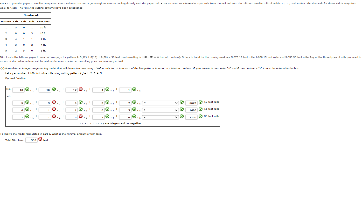 week to week. The following cutting patterns have