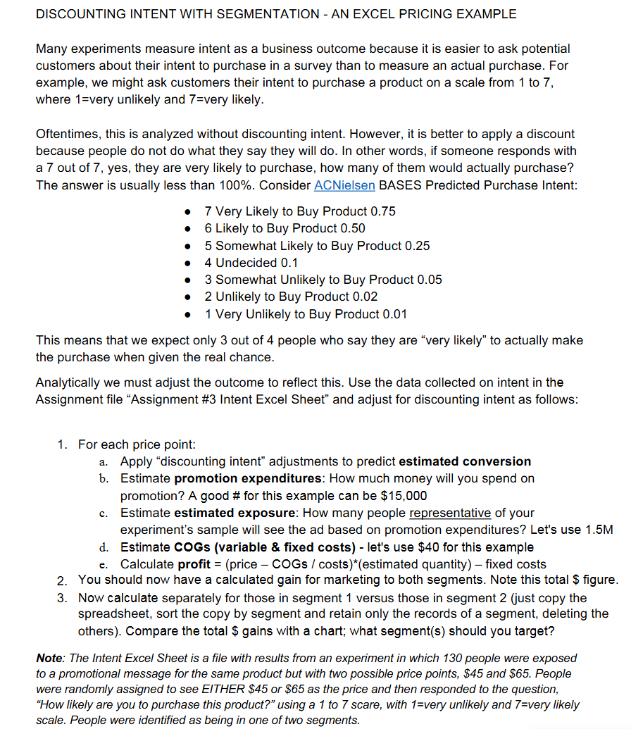 DISCOUNTING INTENT WITH SEGMENTATION - AN EXCEL