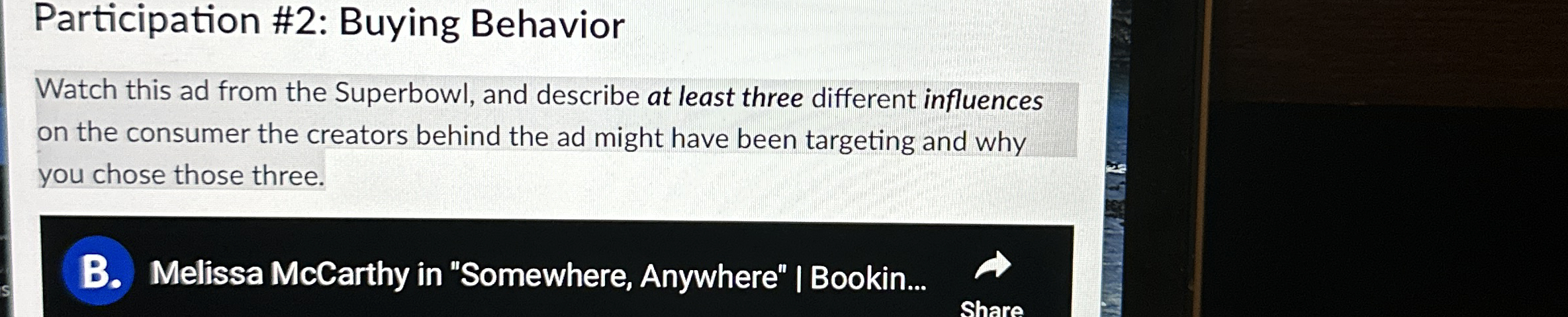 Participation # 2 : Buying Behavior Watch this ad