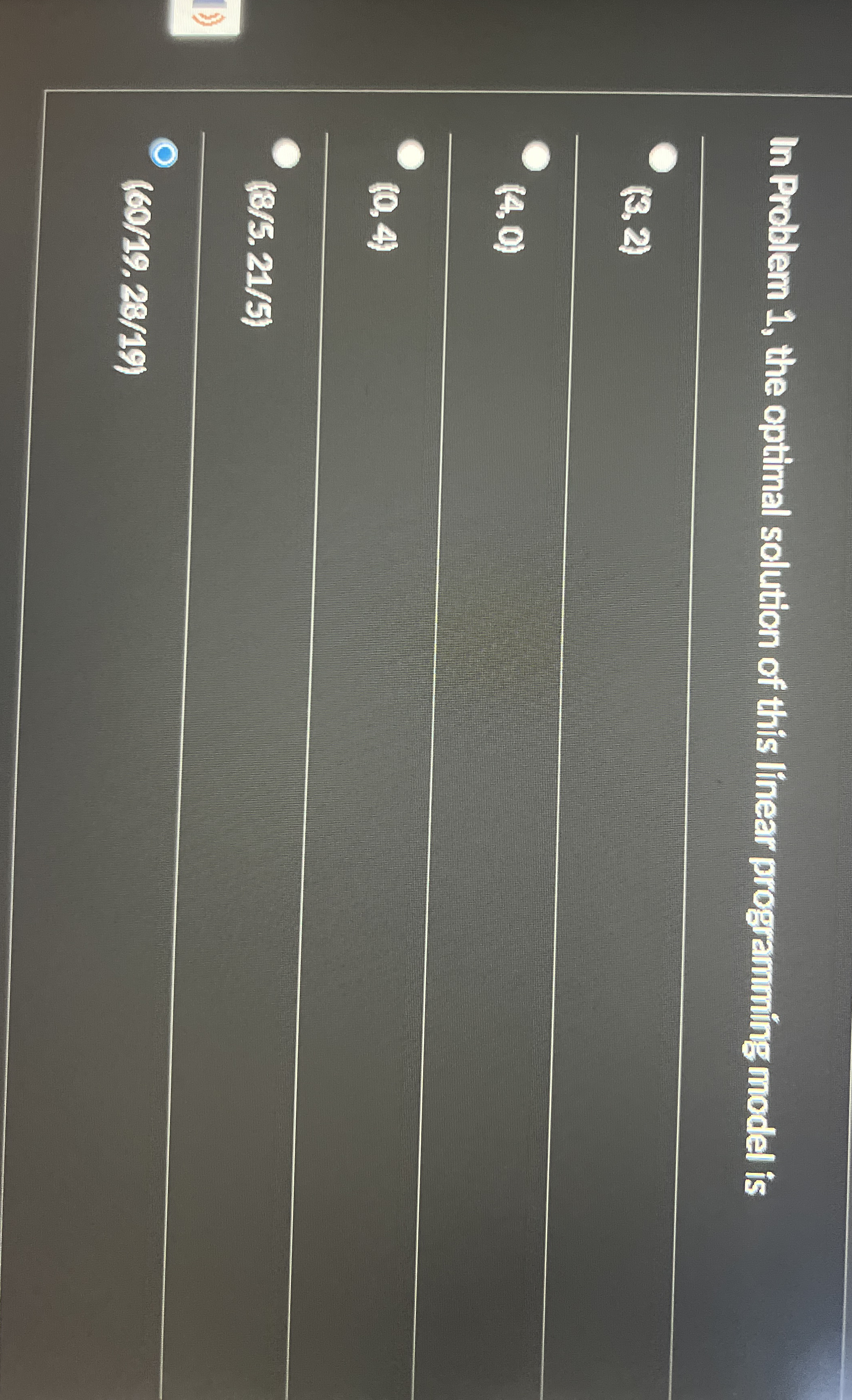 In Problem 1 , the optimal solution of this