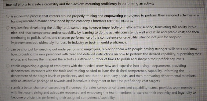 Internal efforts to create a capability and then