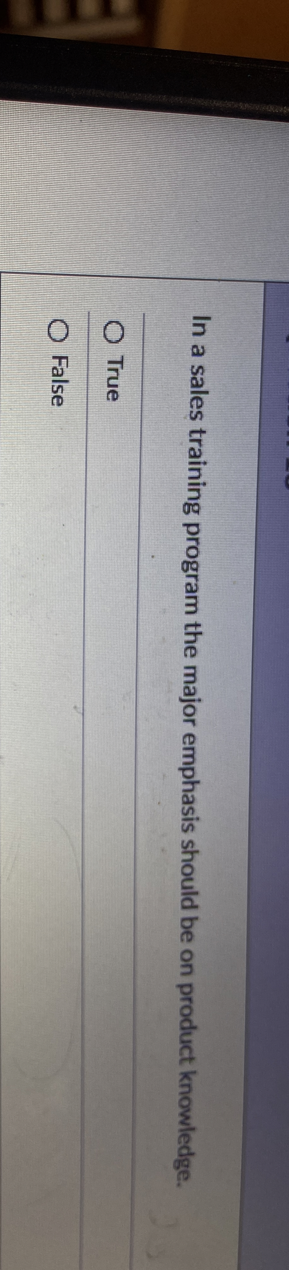 In a sales training program the major emphasis