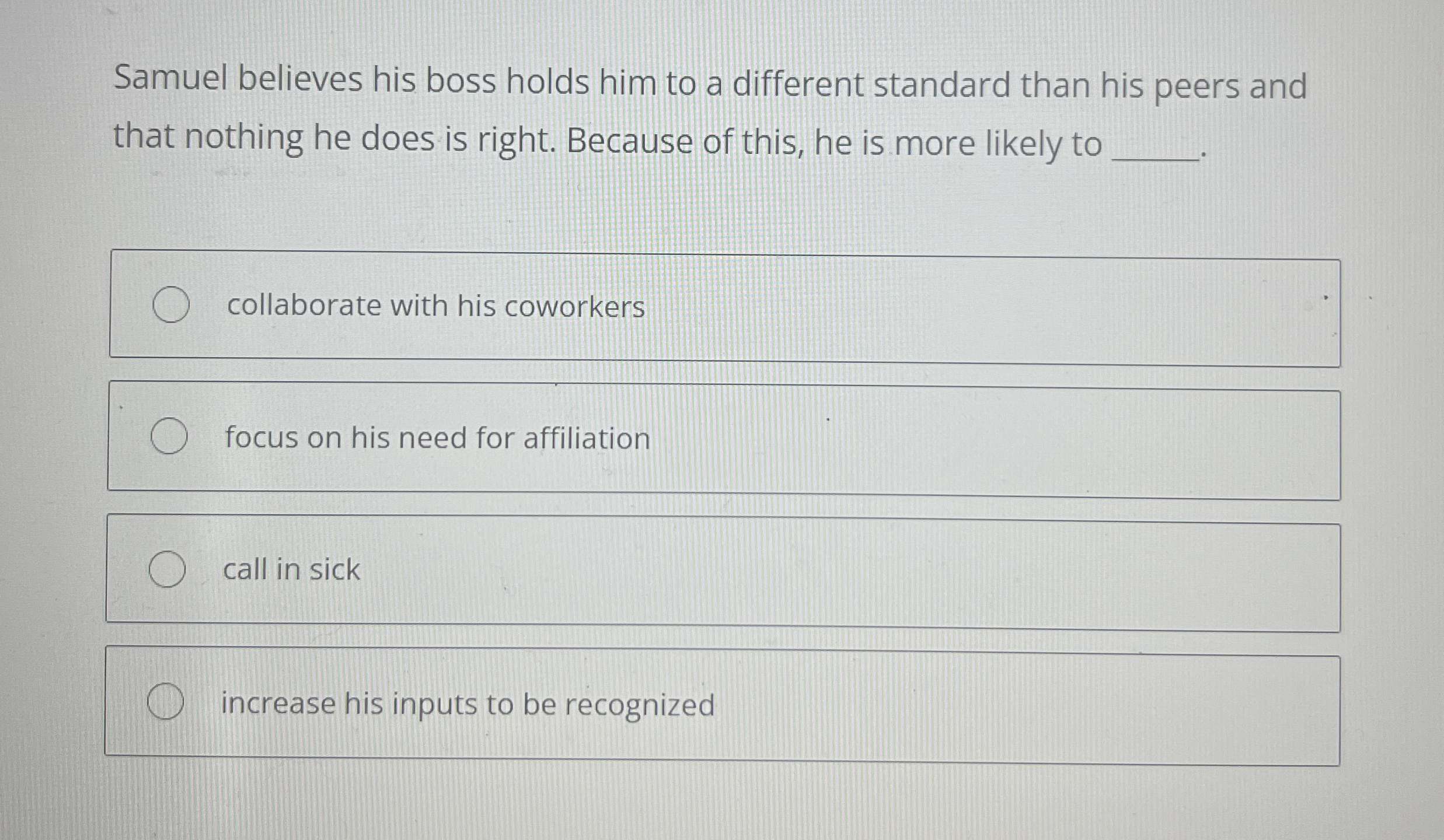 Samuel believes his boss holds him to a different