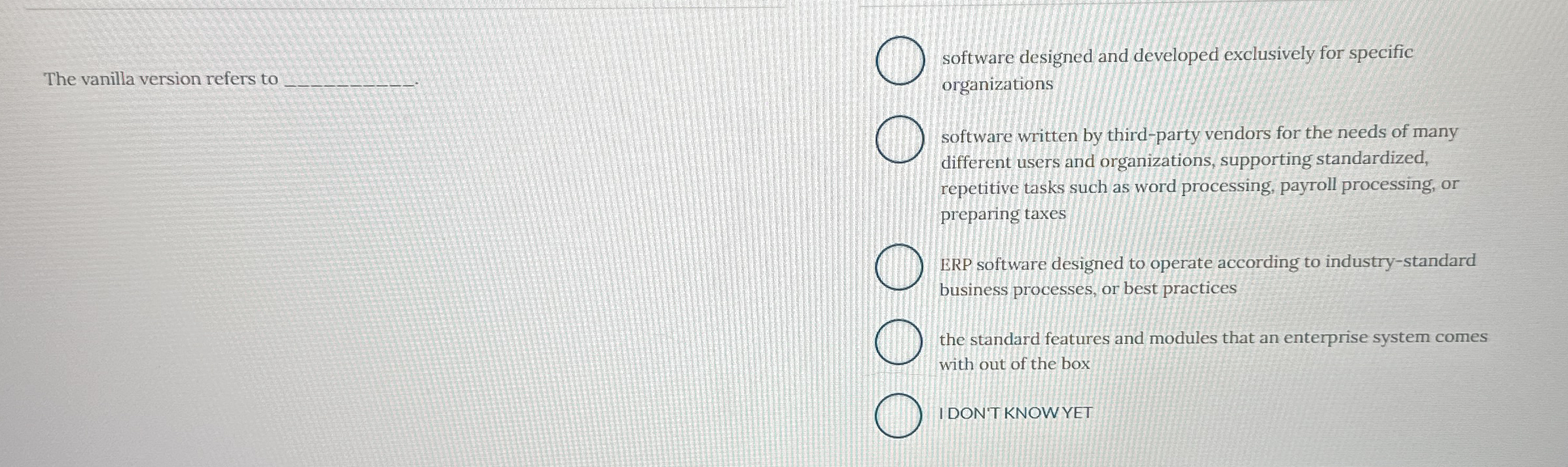 The vanilla version refers to - software designed