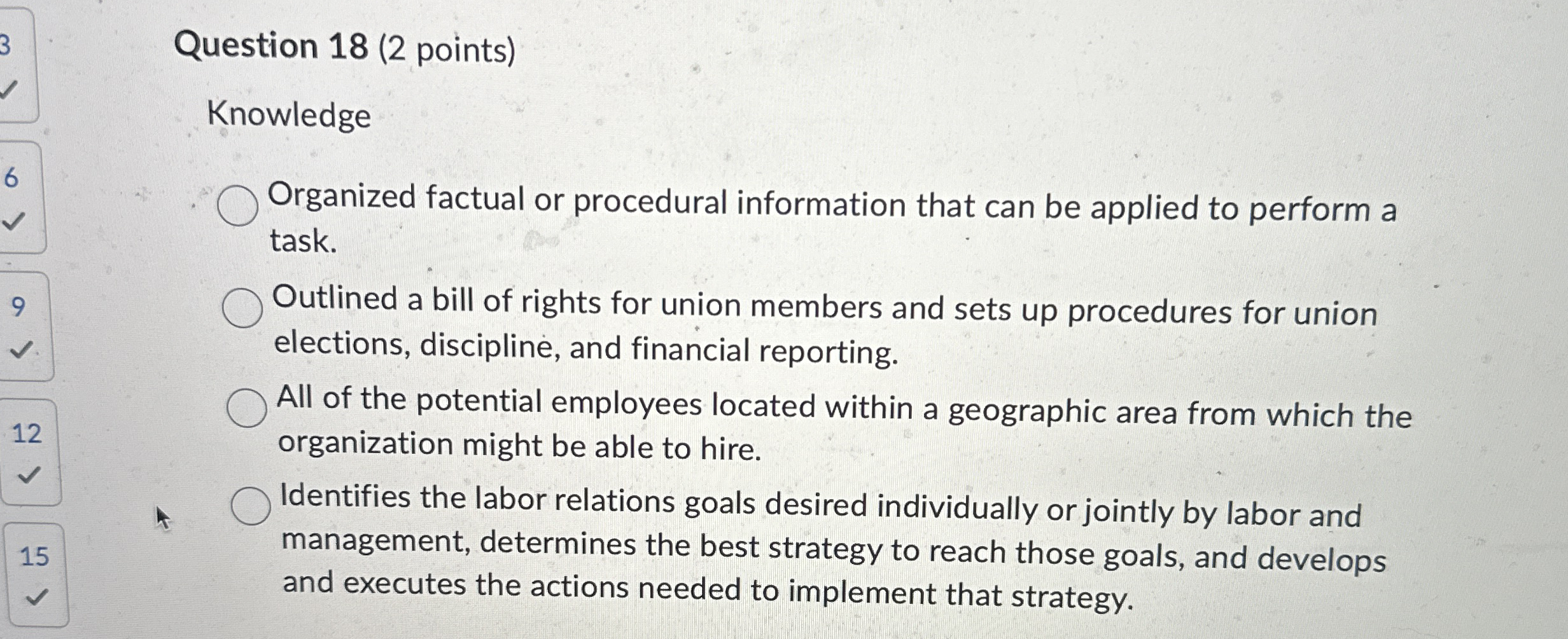 Question 1 8 ( 2 points ) Knowledge Organized