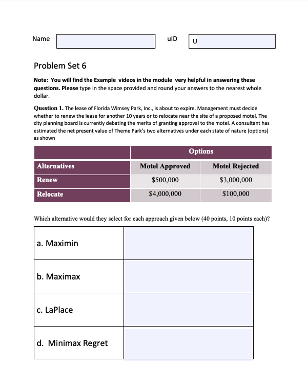 Name uID Problem Set 6 Note: You will find the