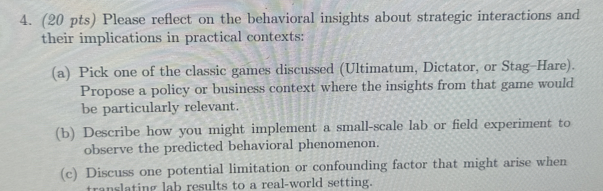 ( 2 0 pts ) Please reflect on the behavioral