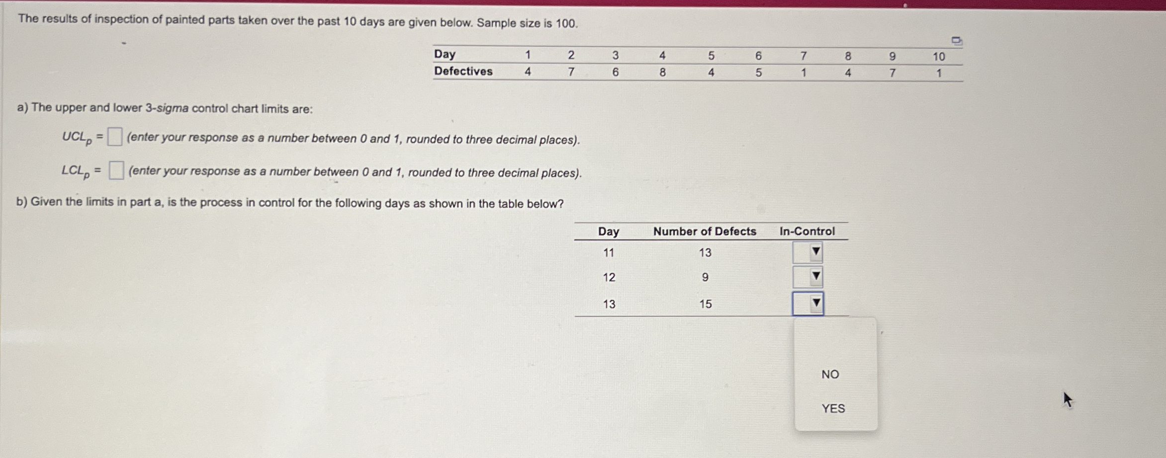 The results of inspection of painted parts taken