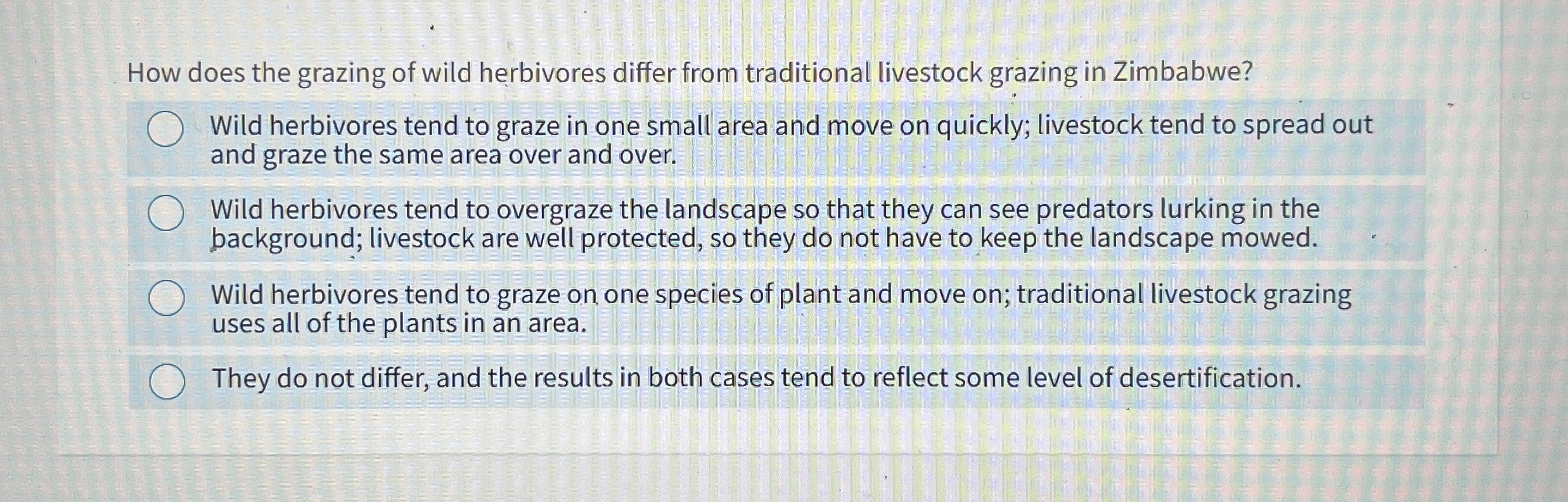 How does the grazing of wild herbivores differ