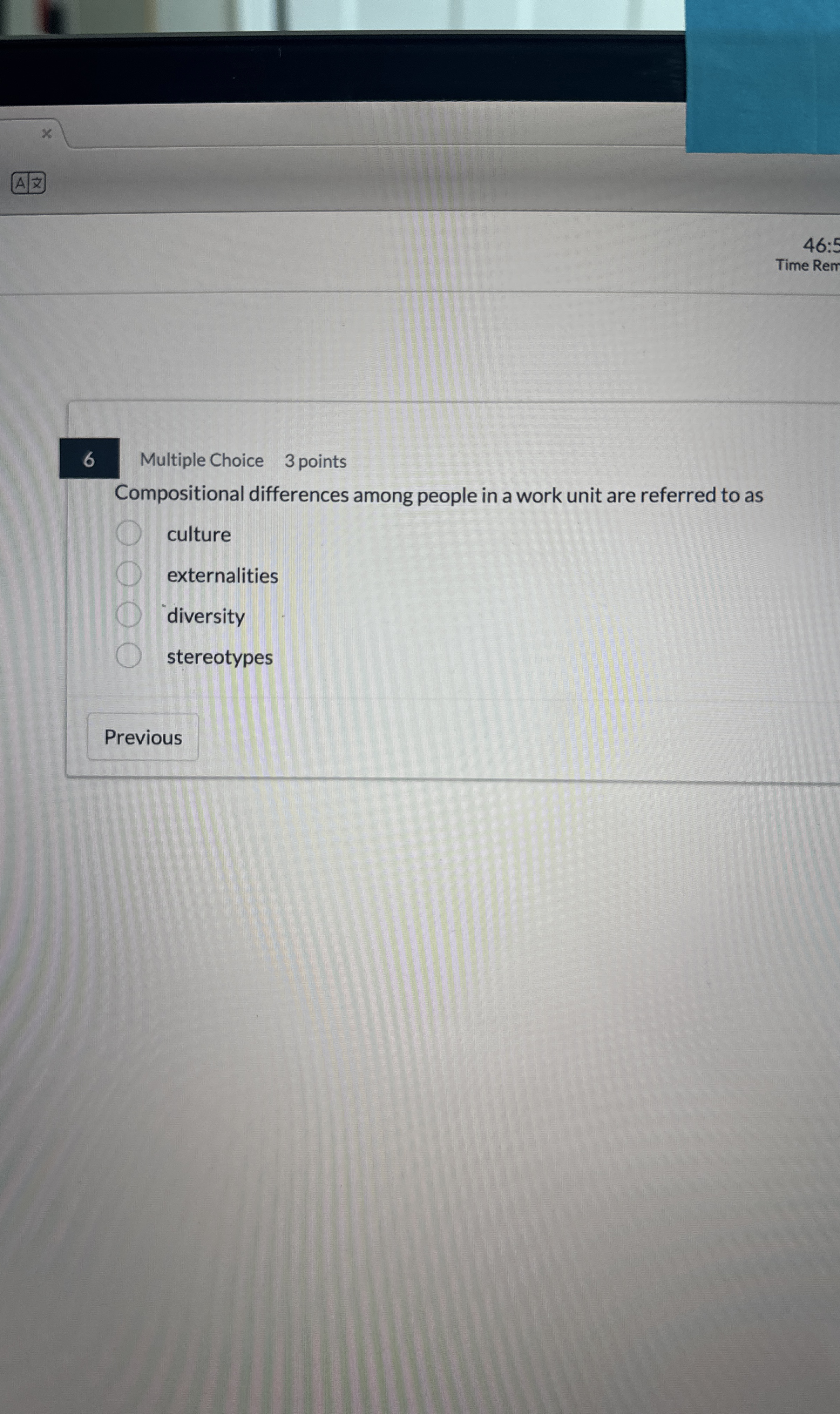 A | x 4 6 : 5 Time Rem 6 Multiple Choice 3 points
