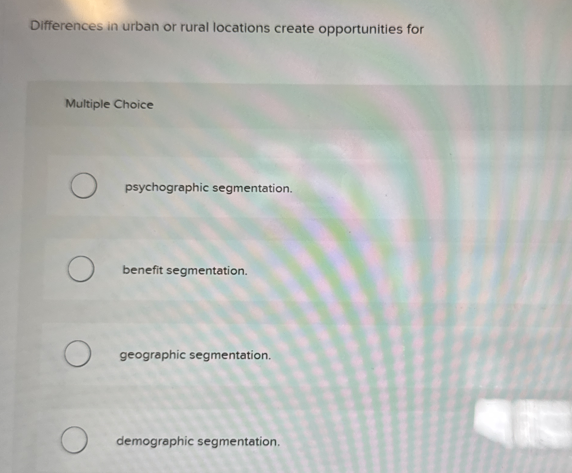 Differences in urban or rural locations create