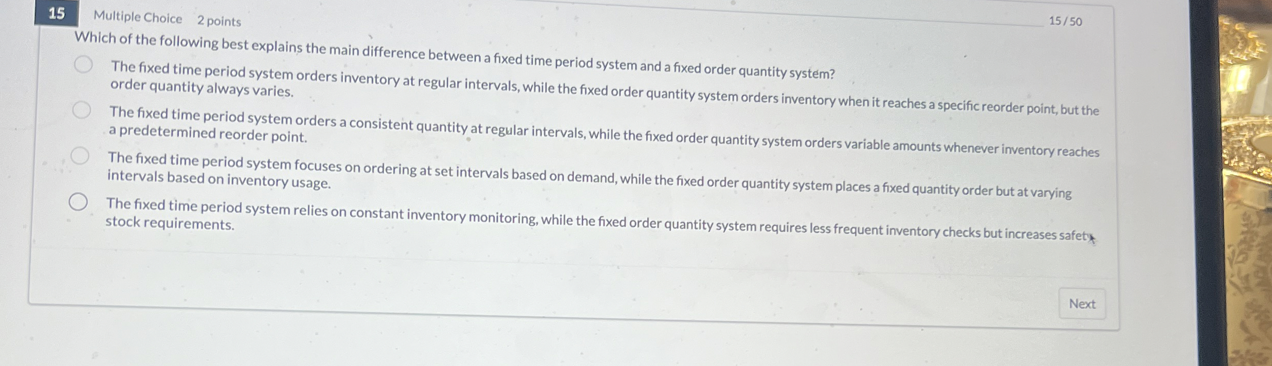 1 5 Multiple Choice 2 points 1 5 5 0 Which of the