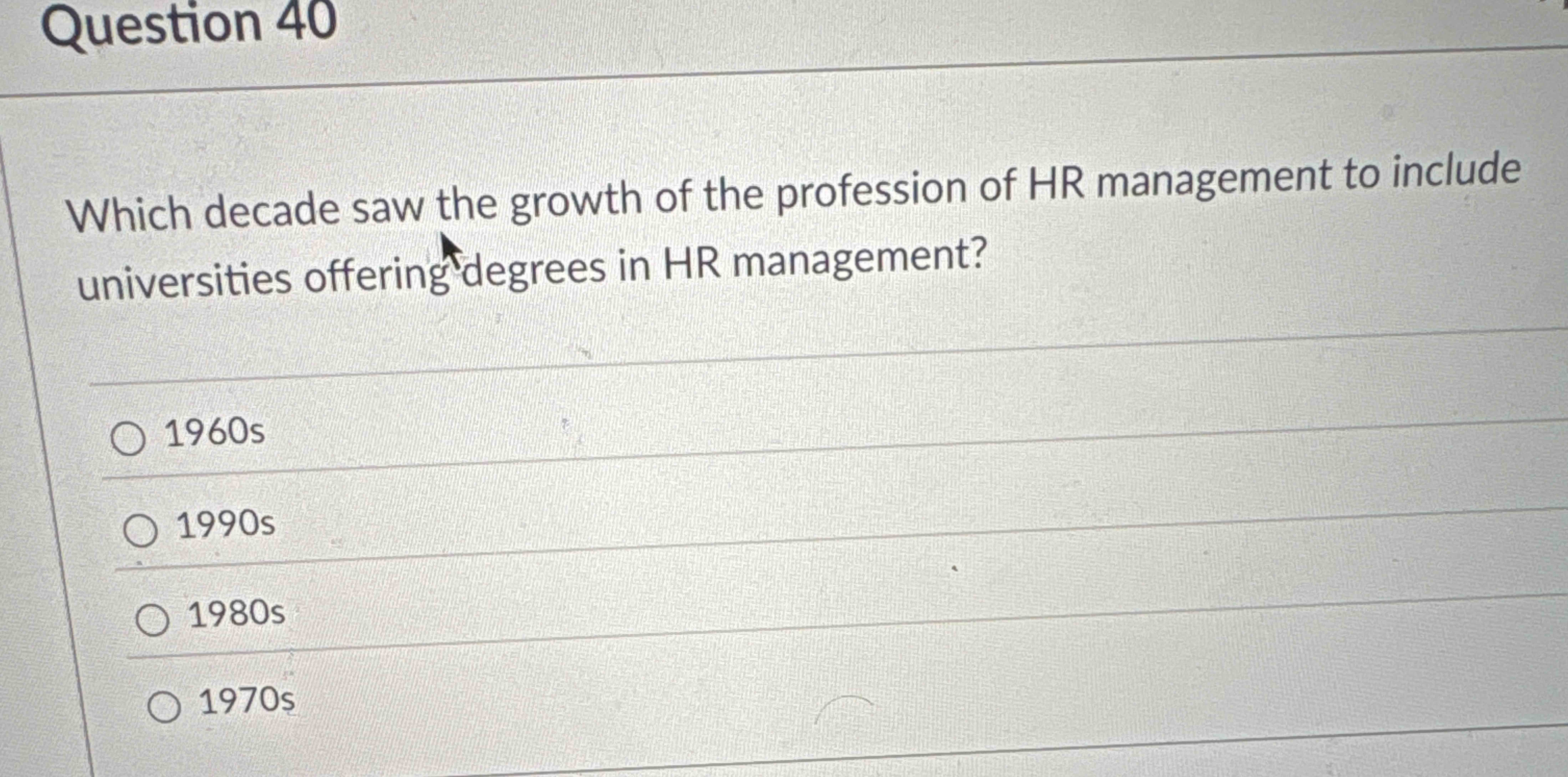 Question 4 0 Which decade saw the growth of the