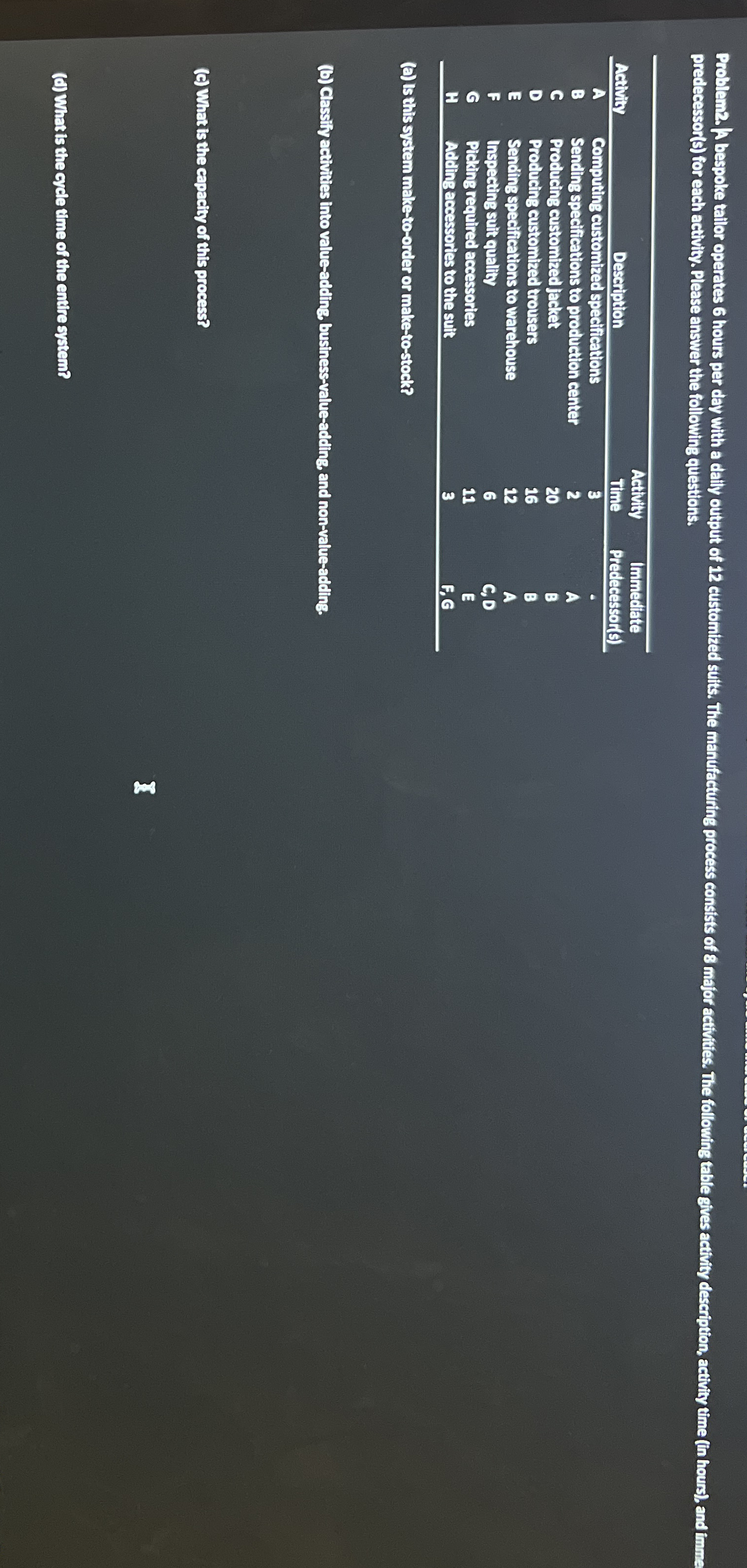 Probleme. A bespoke tailor operates 6 hours per