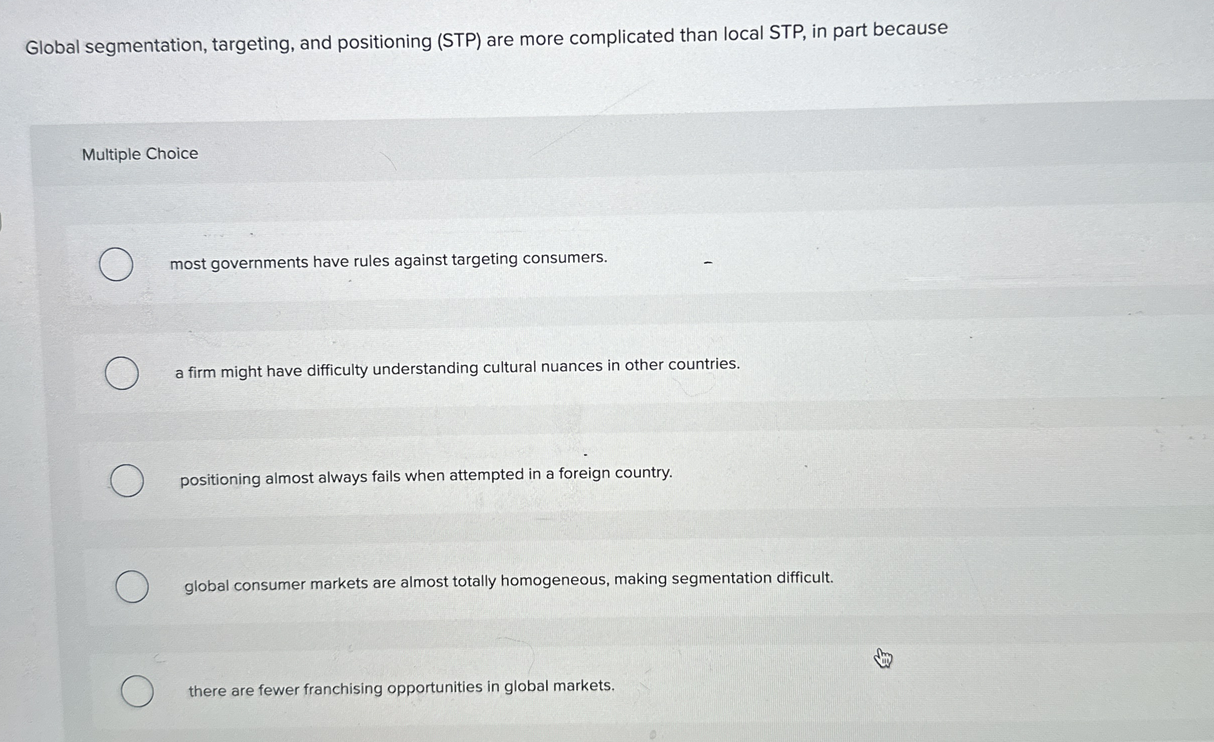 Global segmentation, targeting, and positioning (