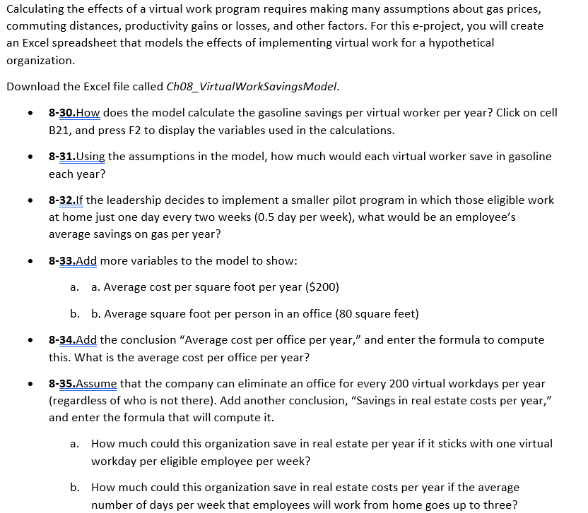 Calculating the effects of a virtual work program